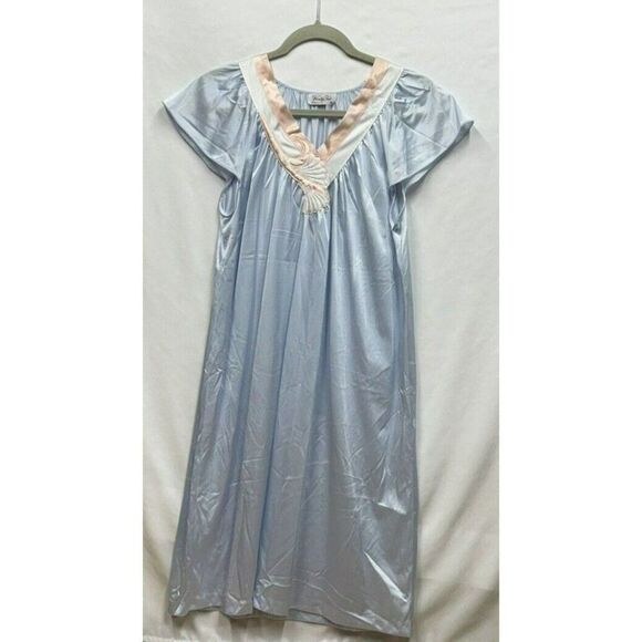 Vintage Vanity Fair Made in USA Size S  Blue  Silky‎ Nightgown Short Sleeve - Picture 1 of 8